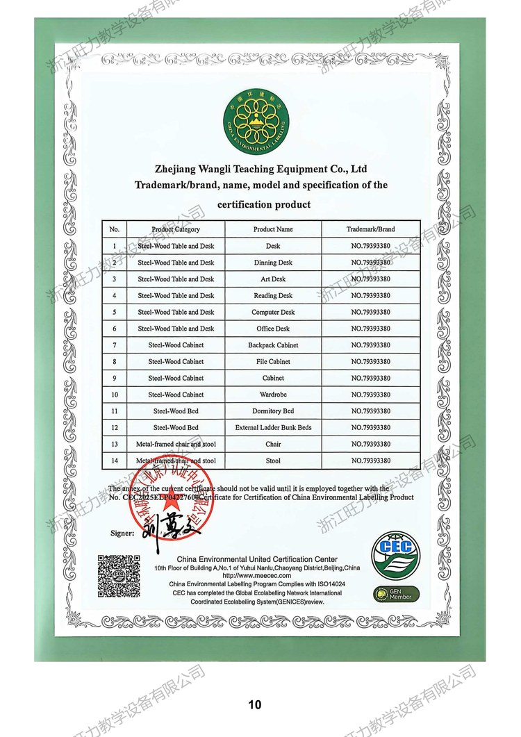شهادة الملصق البيئي الصيني — CEC 04227600 — ملحق نطاق المنتجات 1